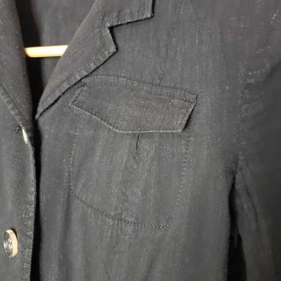Theory Size 2 XSmall Black Linen Cropped Tie Waist Blazer Jacket - Picture 4 of 12